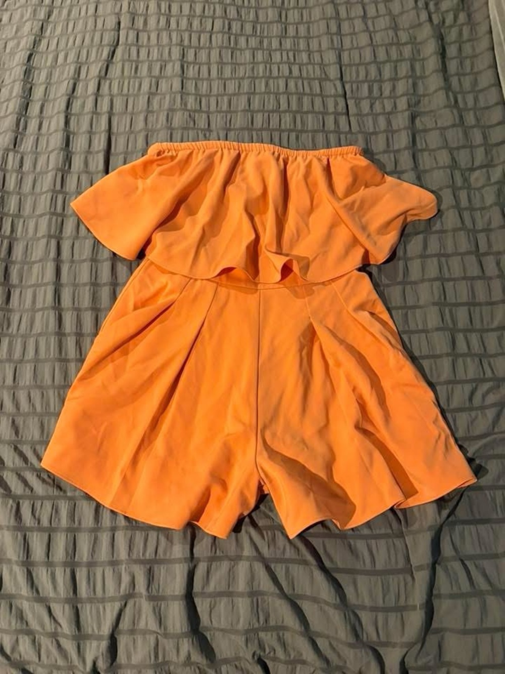 Off-Shoulder Ruffle Romper in Bright Orange